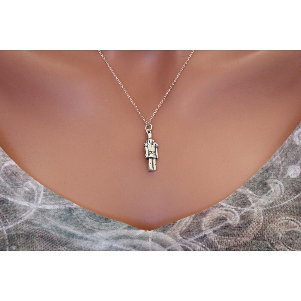 Sterling Silver Nutcracker Charm Necklace, Silver 3D Nutcracker Soldier Necklace - Picture 4 of 4